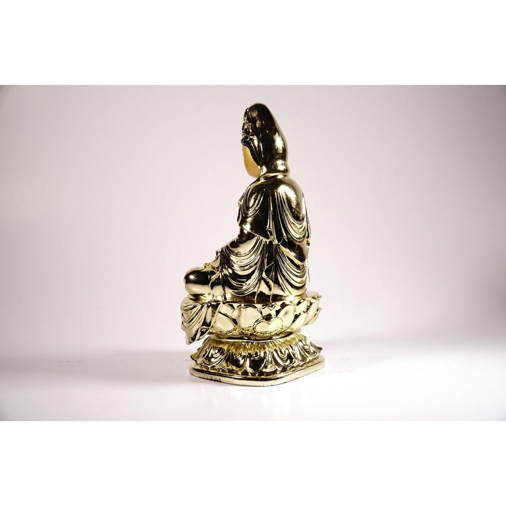 Tượng phật Bồ Tát Quan Âm ngồi đài sen nguyên khối mạ vàng - Cao 19cm