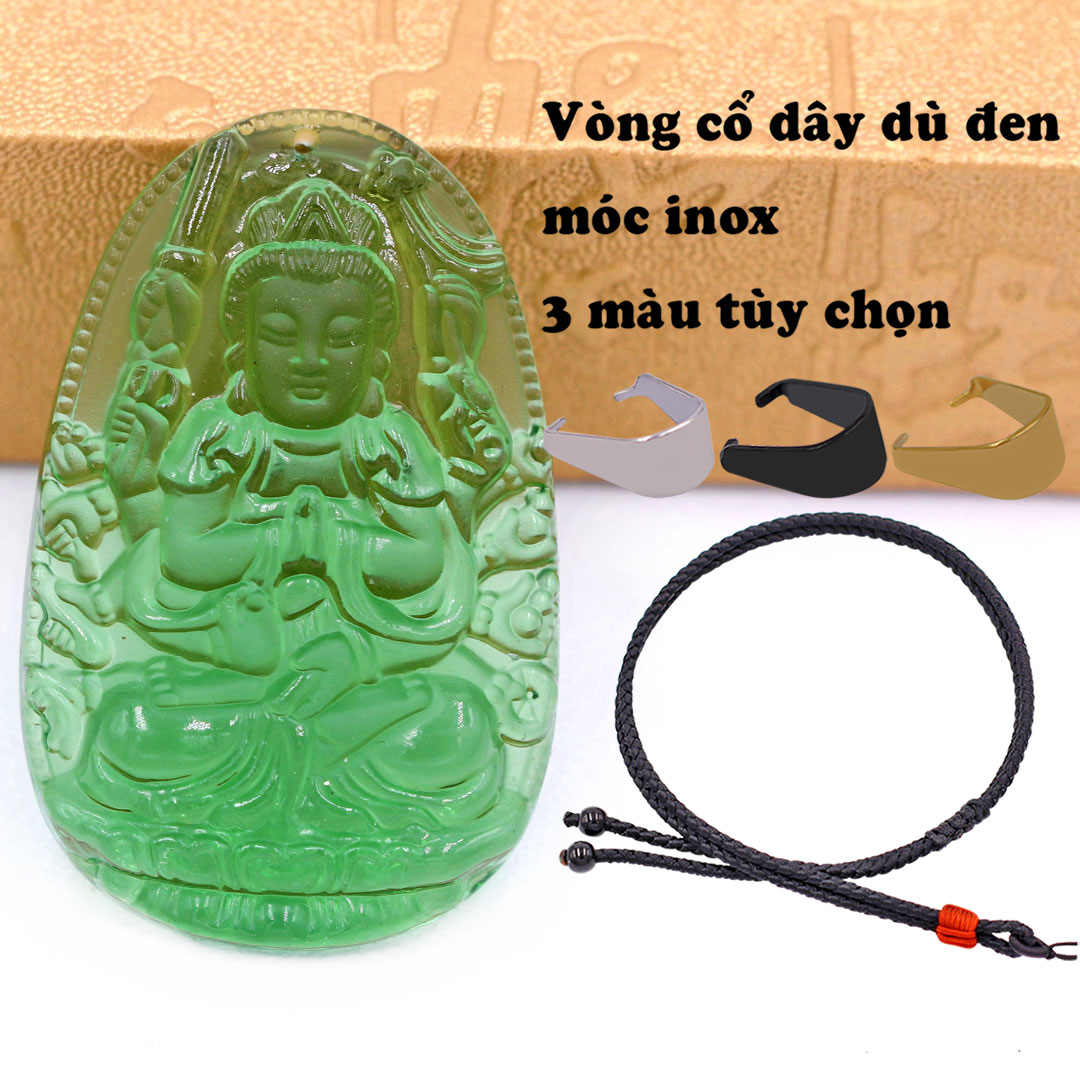Mặt dây chuyền Phật Thiên thủ thiên nhãn Pha lê Xanh Lá kèm dây đeo - Hộ mệnh tuổi Tý - Size phù hợp cho nam và nữ