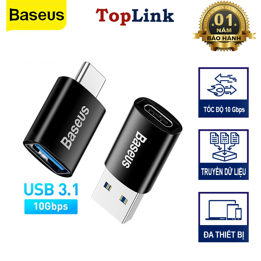 Đầu Chuyển Đổi OTG USB 3.1 Baseus Từ Type-C Ra USB/ USB Ra Type-C Cho Macbook Xiaomi Samsung 10Gbps - Hàng Chính Hãng