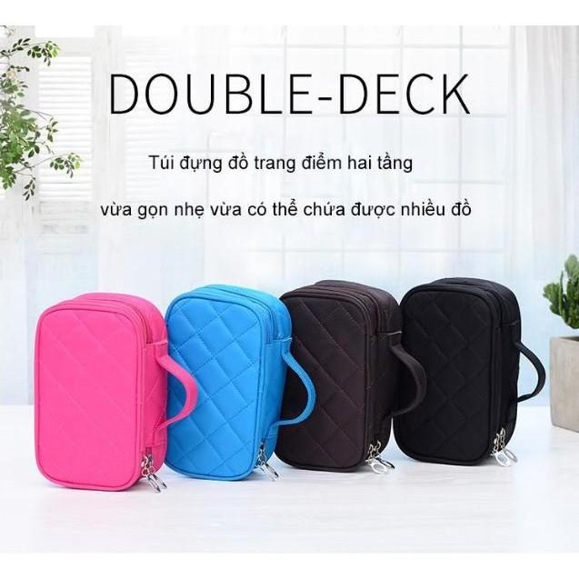 Túi đựng đồ trang điểm mỹ phẩm 2 tầng - đen
