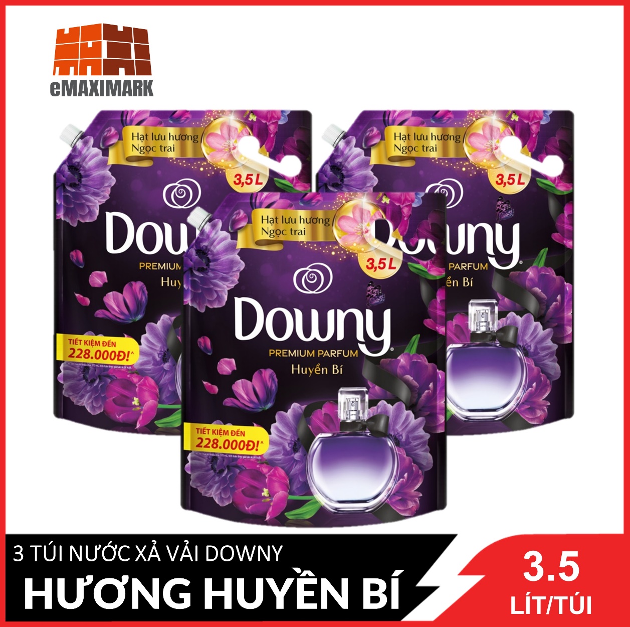 [Nguyên thùng] COMBO 3 túi Nước xả vải Downy Huyền bí 3.5LX3