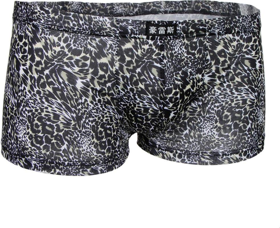 Men's Comfy Black Leopard Print Low Waist Boxer Briefs Underwear Shorts