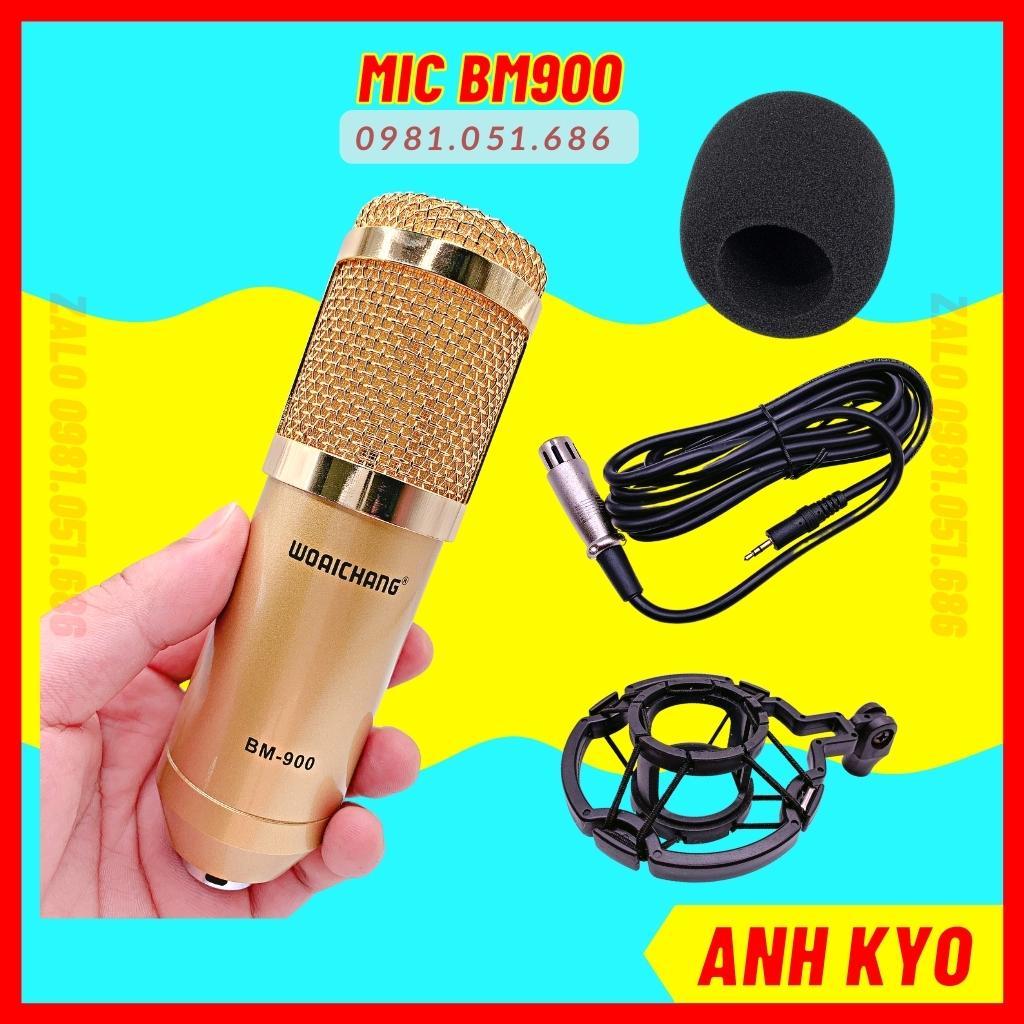 Bộ Mic Thu Âm Micro Livestream BM900 Woaichang Kết Hợp Sound Card K300 Bluetooth Tặng Kèm Tai Nghe Và Chân Đỡ Mic Để Bàn