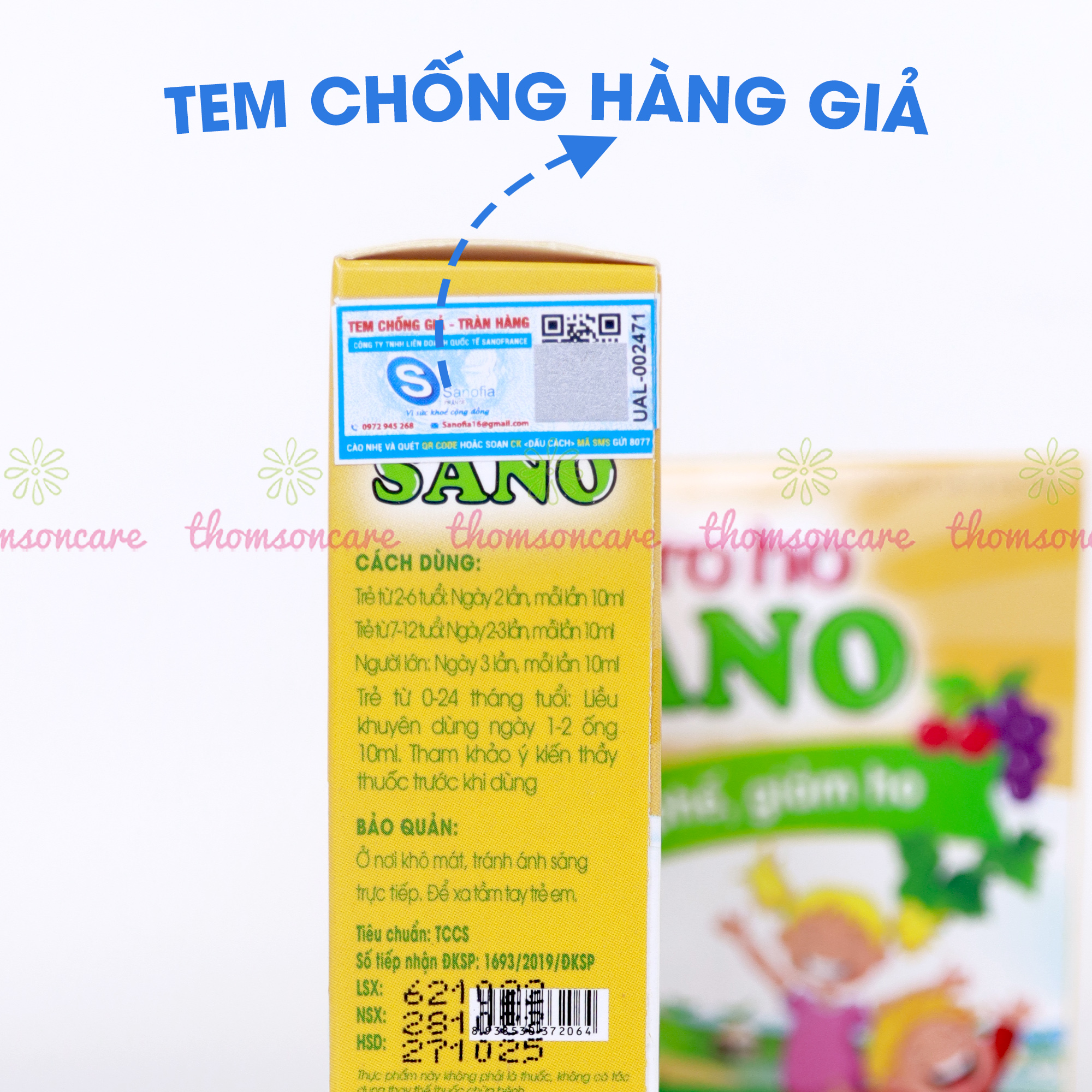 Siro bổ phế, siro ho Sano Sanofia - giúp bổ phế, giảm ho, rát họng, tiêu đờm từ thảo dược - Hộp 10 ống Thomsoncare