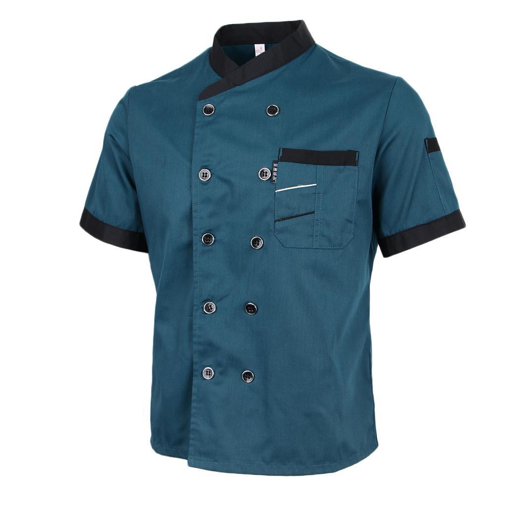 2 Packs Men Women Chef Jacket Coat Uniform Breathable Short Sleeve