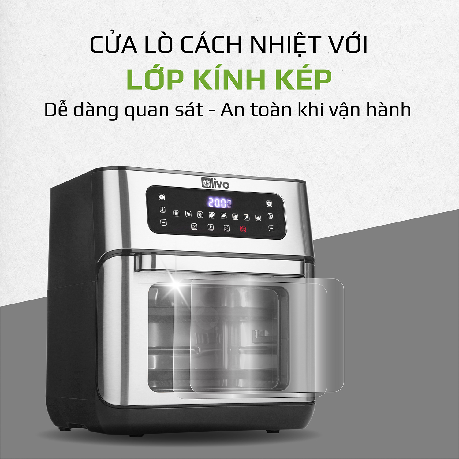 Nồi Chiên Không Dầu OLIVO AF 12 [Hàng Chính Hãng] Dung Tích 12L - Công Suất 1800W