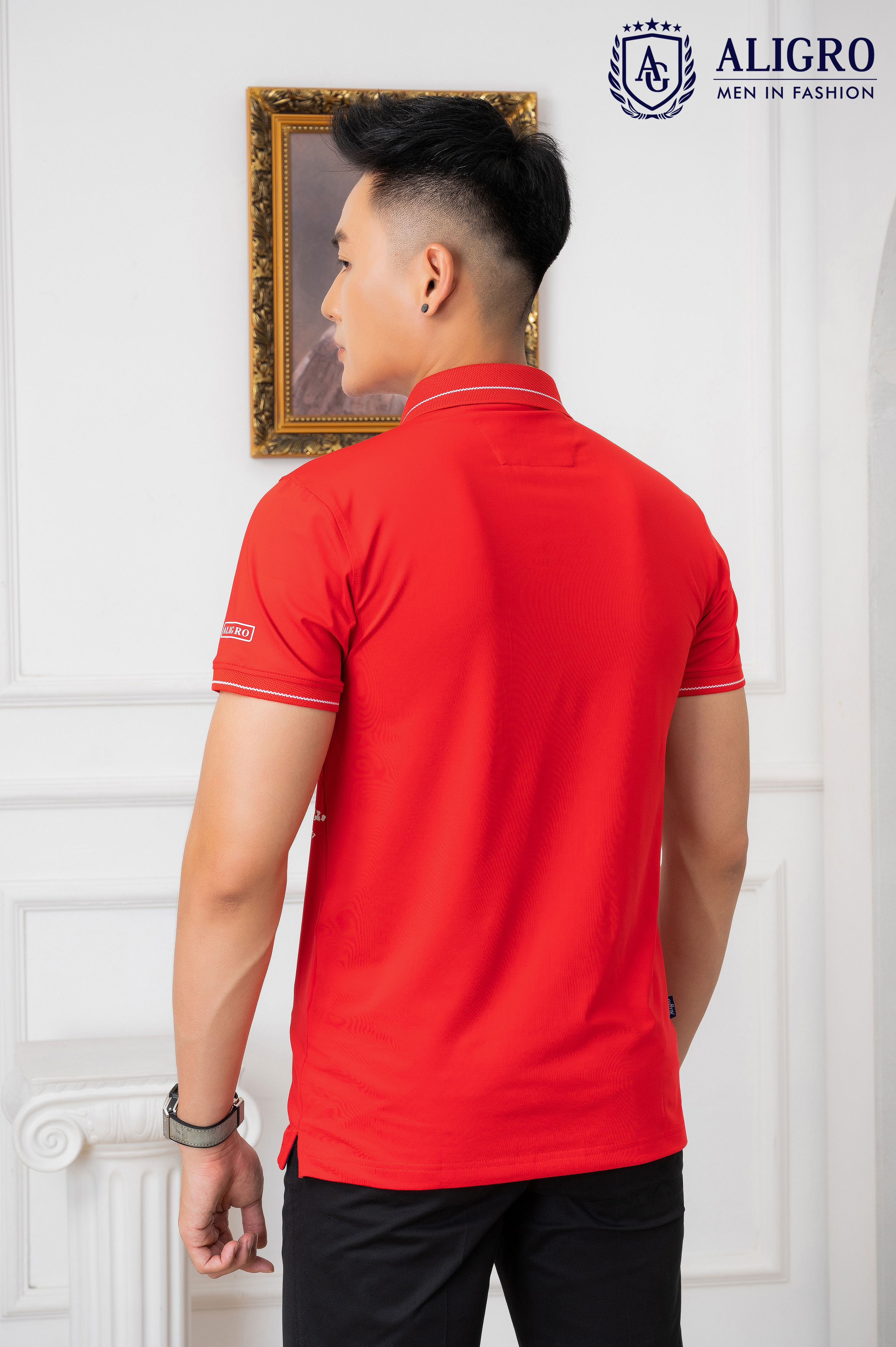 Áo Polo đỏ phối kẻ ngang Aligro ALGPLO71