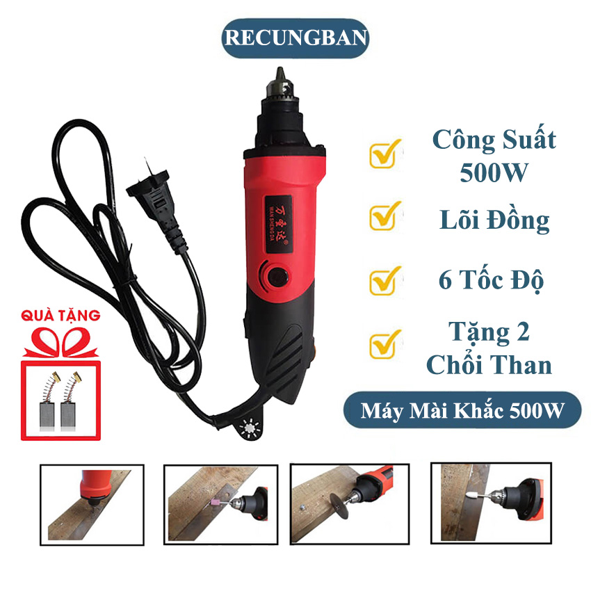 Máy mài khuôn mài khắc đa năng mini cầm tay 500W nhỏ gọn - Tặng kèm 2 chổi than