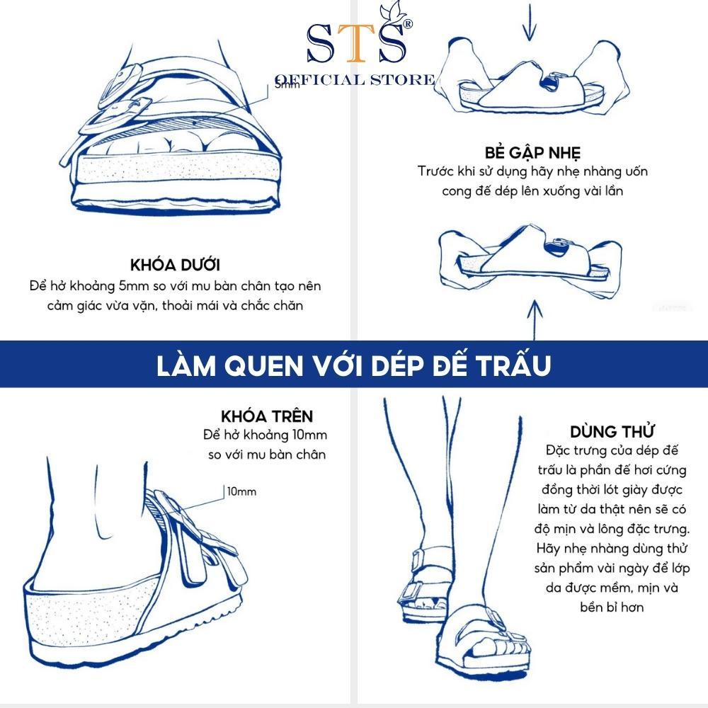 Giày Sandal quai ngang Birken đế trấu unisex nam nữ DA BÒ THẬT NGUYÊN TẤM đi học đi biển chống nước nhẹ D01