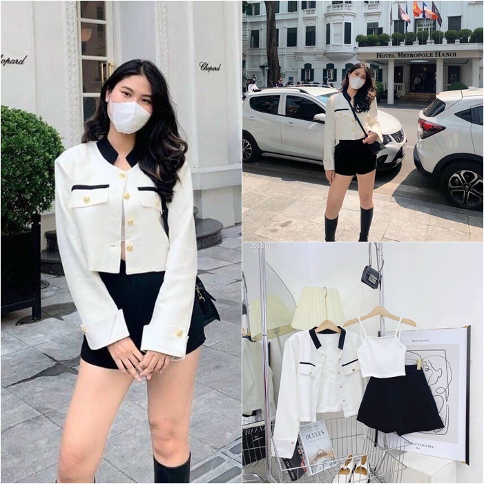 SET ÁO KHOÁC BLAZER / VEST NỮ + ÁO HAI DÂY CROPTOP + QUẦN VÁY NGẮN