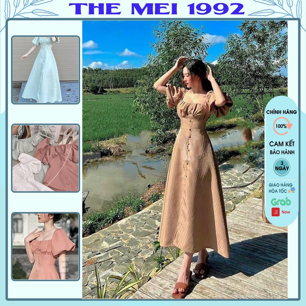 Váy đầm thiết kế THE MEI 1992 cao cấp - Đầm xuông bo ngực tay phồng dáng dài xinh xắn điệu đà