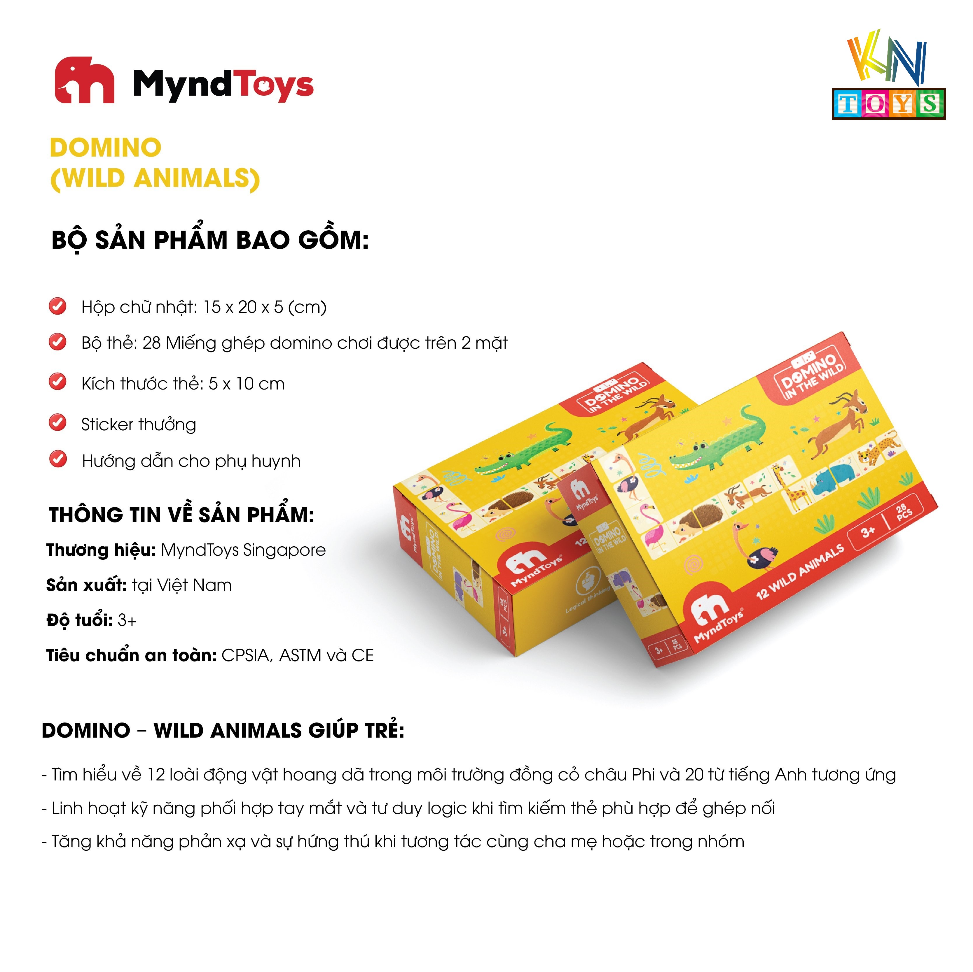 Đồ Chơi Xếp Hình MyndToys – Domino - Wild Animals (Trò chơi Domino theo chủ đề Động vật hoang dã cho Bé Từ 3 Tuổi)