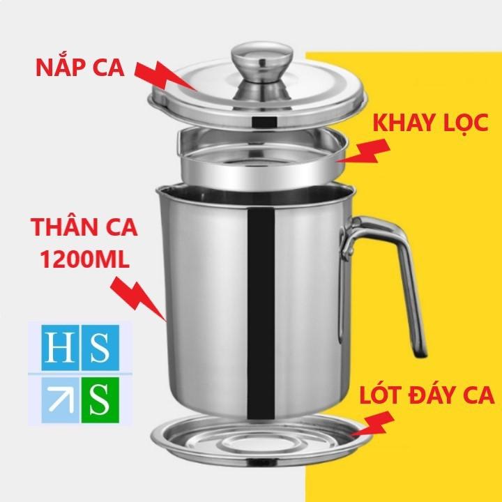 (Hàng loại 1) CA LỌC DẦU ăn INOX 304 (1200ml ) có lưới lọc cặn tiện lợi hàng cao cấp dầy dặn không gỉ sét