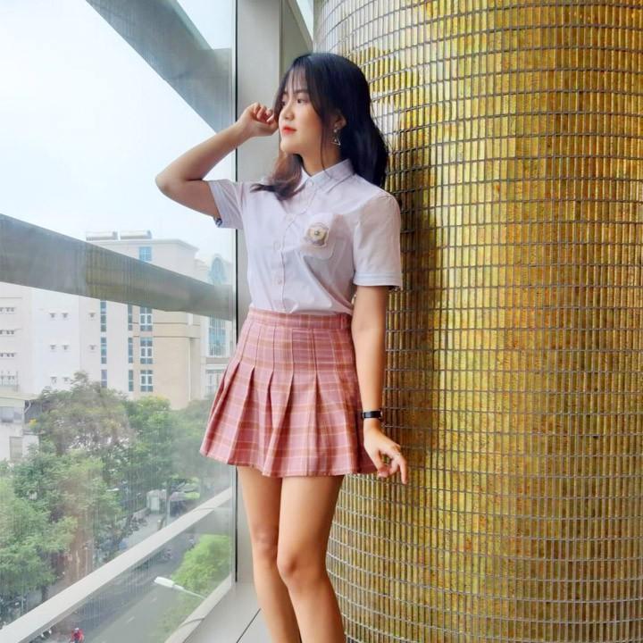 Chân váy kẻ sọc caro ngắn xếp ly xòe với màu mới siêu xinh