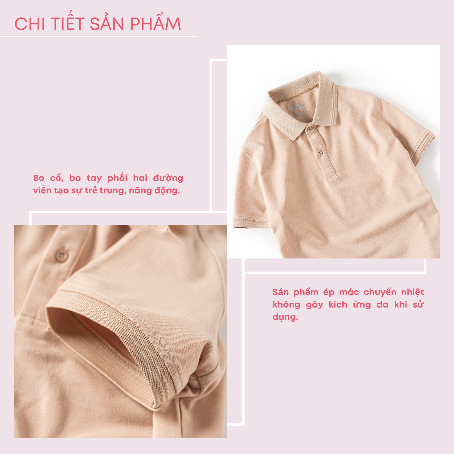 Áo thun có cổ nữ màu be phối viền chìm ADINO vải cotton polyester mềm dáng slimfit công sở hơi ôm trẻ trung APN03