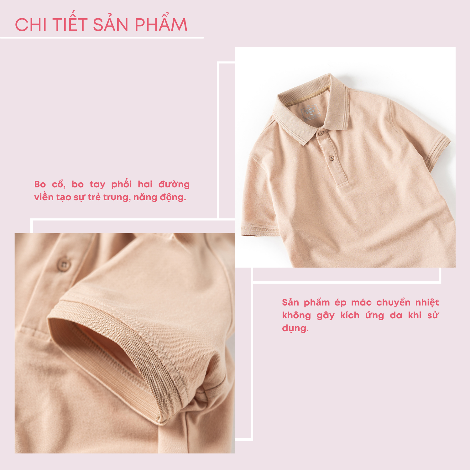 Áo thun có cổ nữ màu be (màu cafe) phối viền chìm ADINO vải cotton polyester mềm dáng slimfit công sở hơi ôm trẻ trung APN03