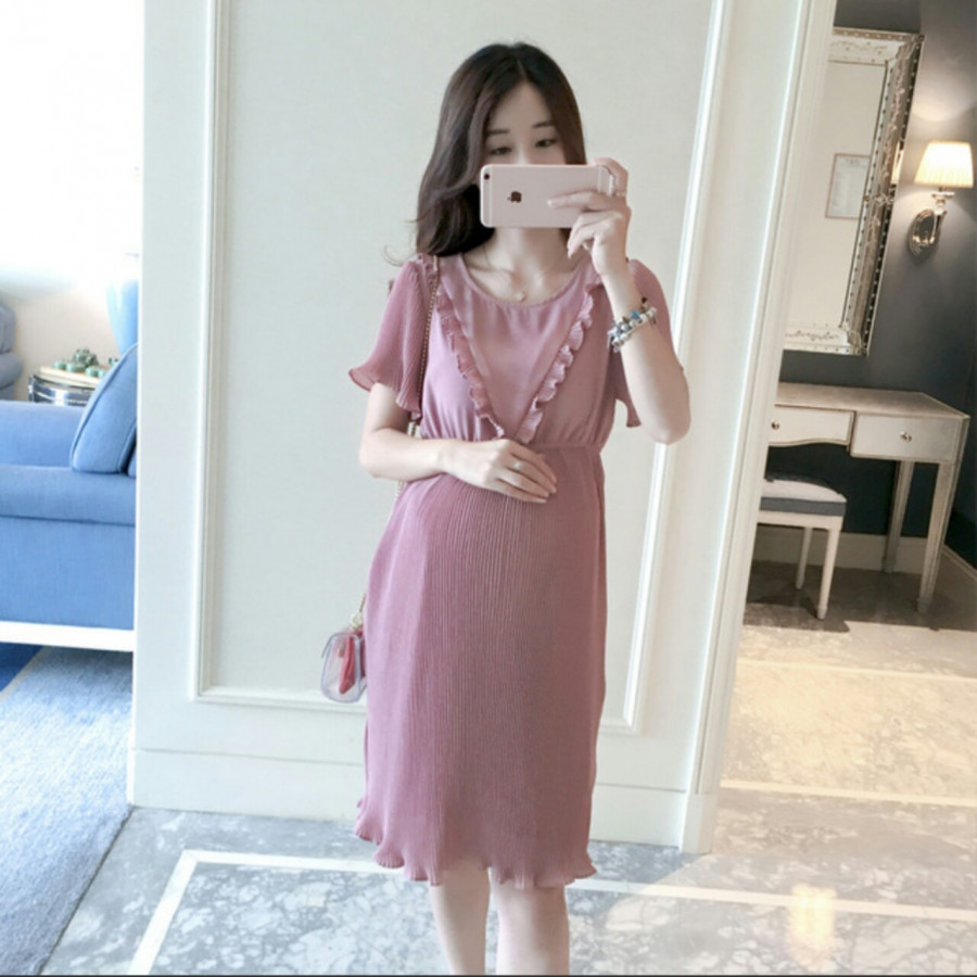 Đầm Bầu - Voan Xếp Ly Nhún Eo