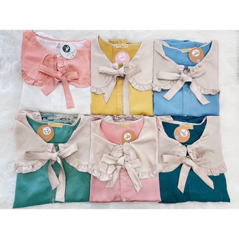 Freeship Bộ lụa Pijama - Bộ Lụa Tay Dài Tiểu Thư Cổ Phối Bèo Nơ