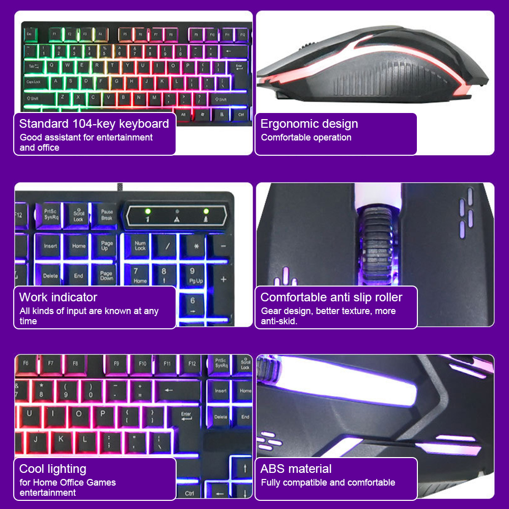 Bộ bàn phím và chuột chơi game có dây CMK-188 Đèn nền LED đầy màu sắc Bàn phím chơi game USB dành cho game thủ PC