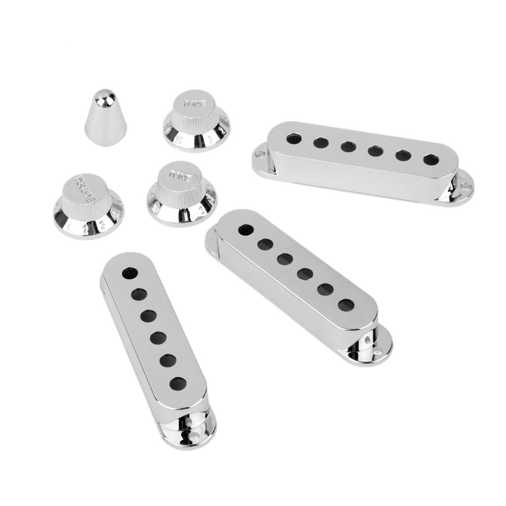 Silver Guitar Pickup Cover and Knobs Switch Tip Set