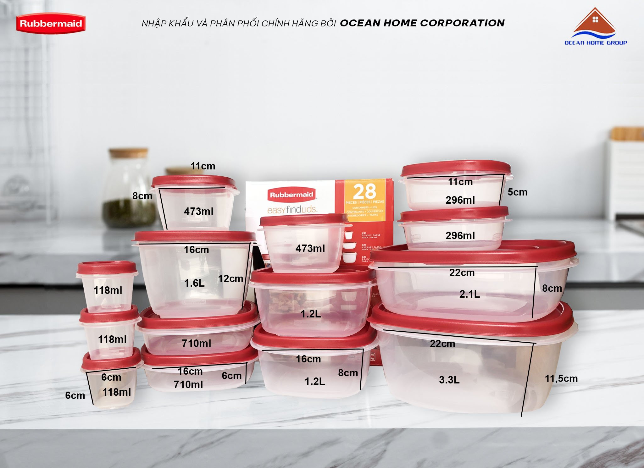Bộ hộp nhựa đựng thực phẩm nắp đỏ có vent Rubbermaid USA