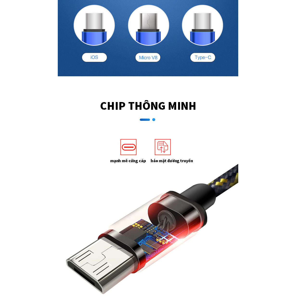 Dây Cáp Sạc Hitoor Thích hợp cho Android V8 iphone hợp kim nhôm bện nylon type-C là 2A điện thoại di động Pin Dự Phòng Tai nghe