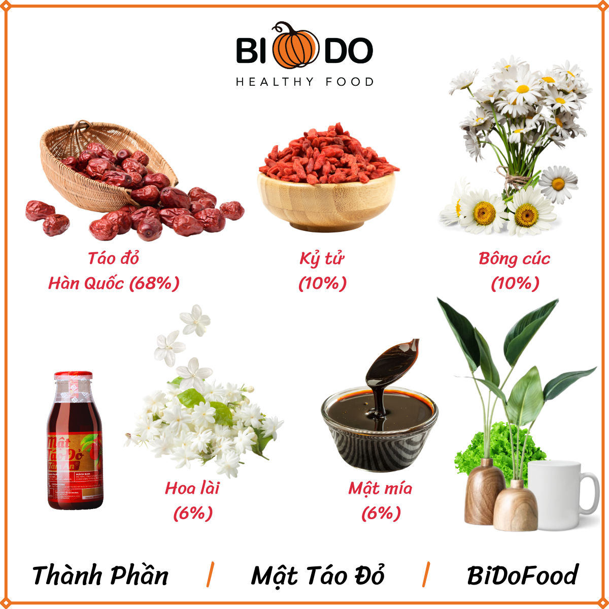 Mật Táo Đỏ Tâm An 250ml - BiDoFood - Táo Đỏ Kỷ Tử Bổ Máu Ngủ Ngon