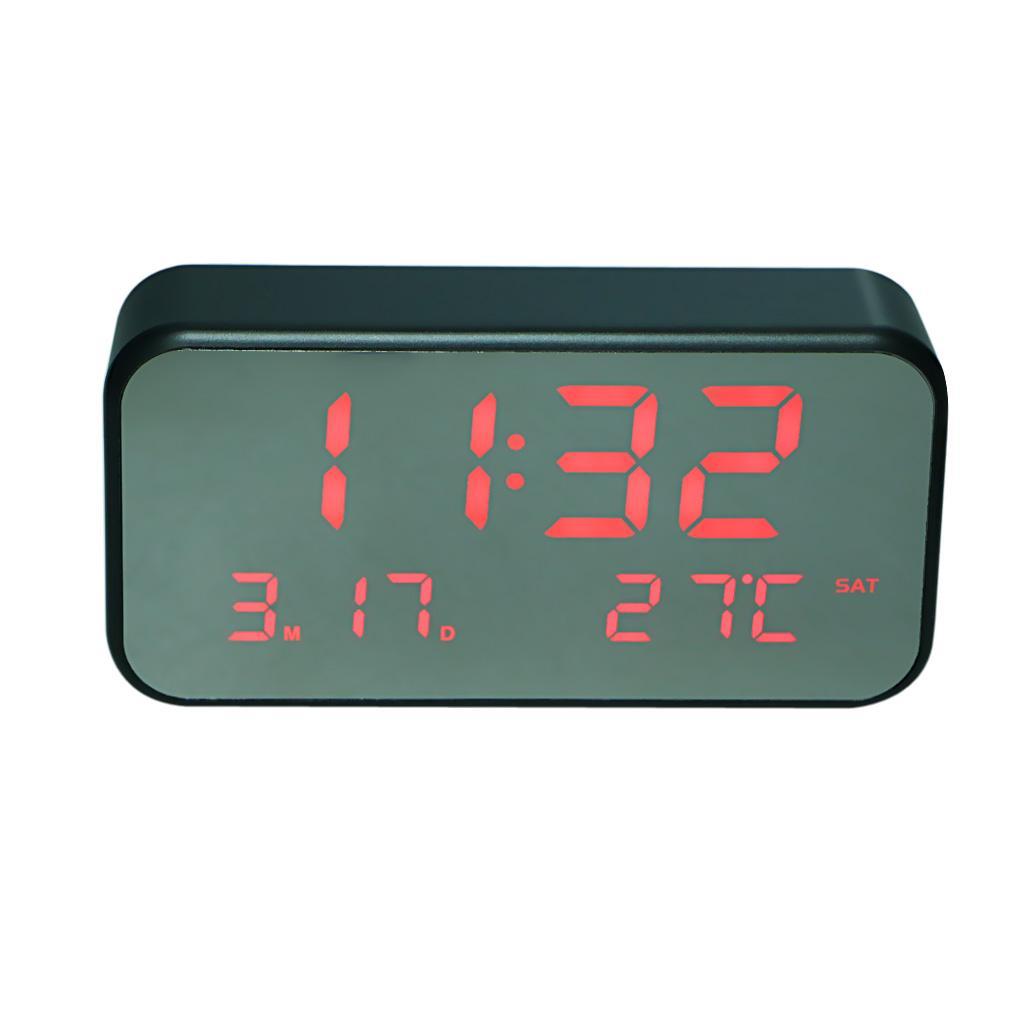 LED Digital Alarm Clock USB Mirror Time Date Temperature Display Snooze #1