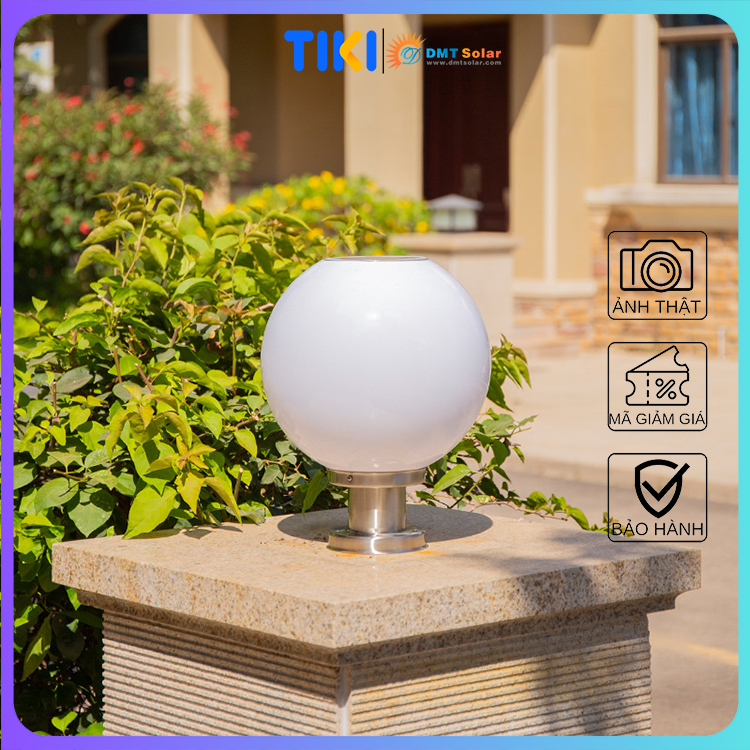 Đèn trụ cổng năng lượng mặt trời cầu tròn TC02 đủ kích cỡ 25-30-40cm tích hợp remote [3 màu ánh sáng