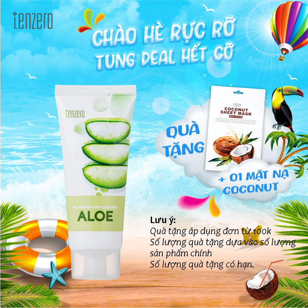 Sữa rửa mặt chiết xuất thiên nhiên Dịu nhẹ sạch dầu nhờn Tenzero Balancing Foarm Cleanser Aloe 100ml