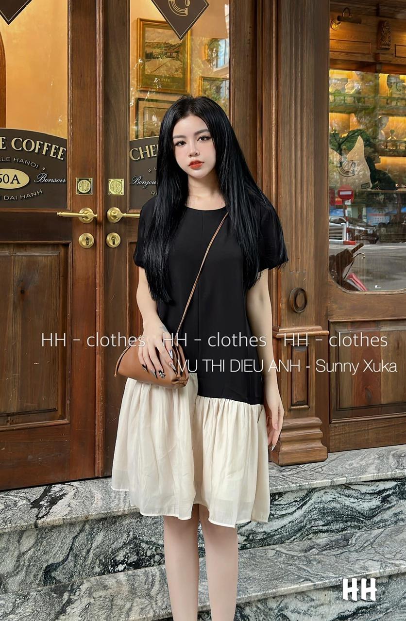VÁY ĐI CHƠI, VÁY BABYDOLL, VÁY SUÔNG, VÁY THUN ĐEN TAY NGẮN PHA TƠ CỰC HOT