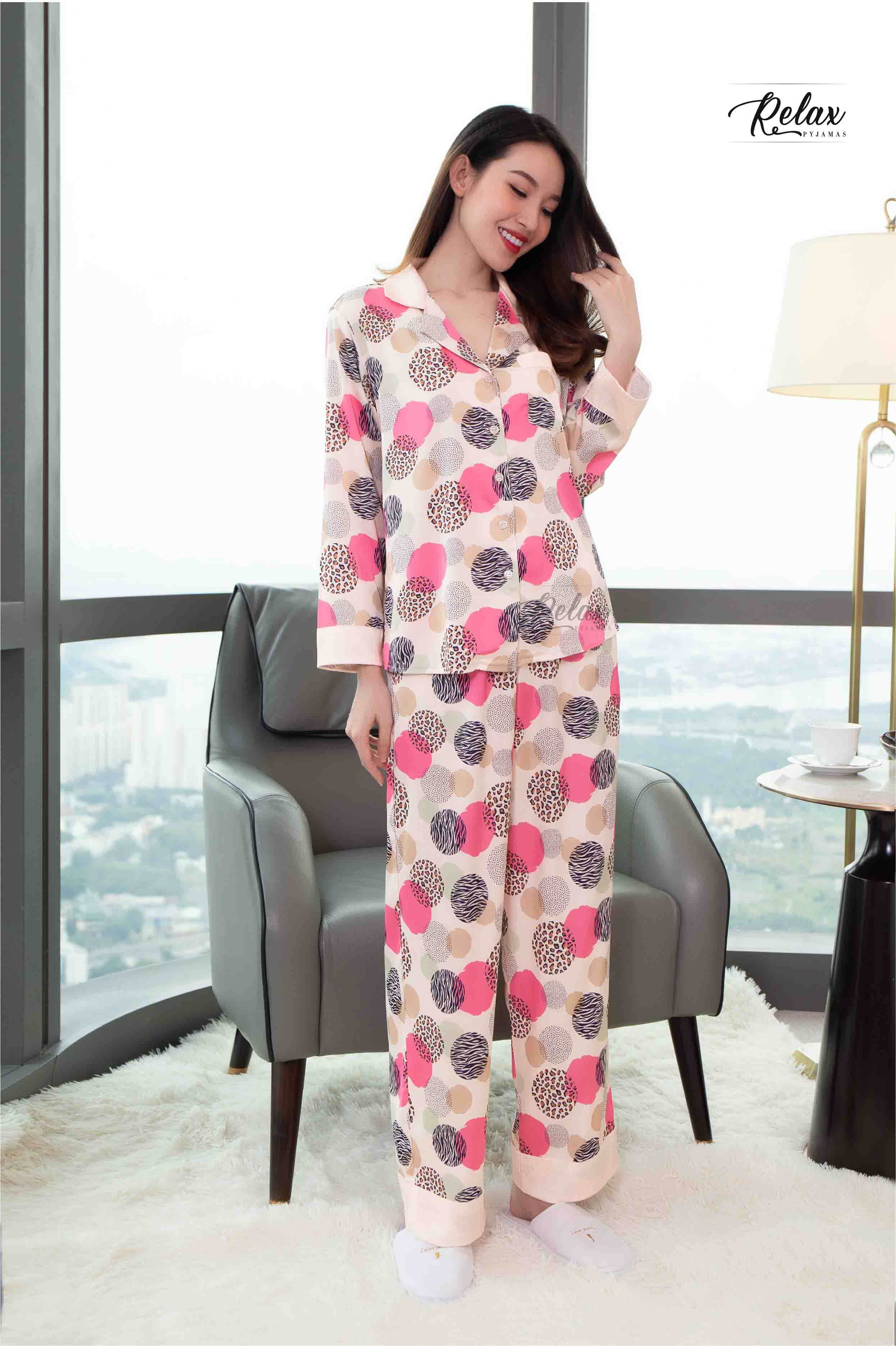 Đồ Bộ Pyjama, Đồ mặc nhà nữ Lụa Pháp cao cấp, mềm mịn, thoáng mát - HW1008 - RELAX