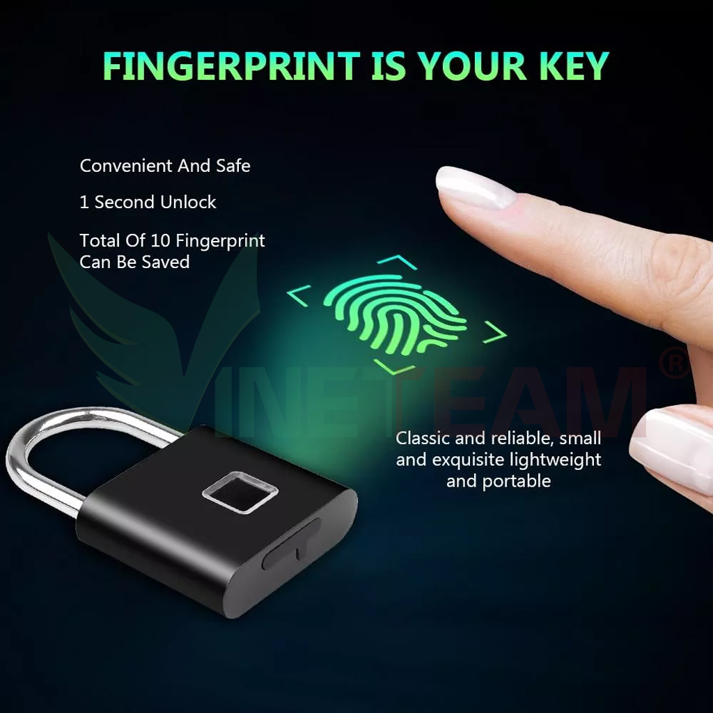 KHÓA THÔNG MINH SẠC ĐIỆN MỞ BẰNG VÂN TAY chỉ mất 1 giây để mở khóa, dễ dàng để hoạt động, cài đặt tối đa 10 vân tay lưu trữ trực tiếp trong khóa thông minh.