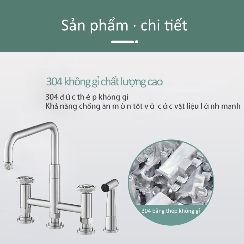 304 nhà bếp bồn nước kéo vòi nước nóng và lạnh 360 độ quay nhiệt độ chống ăn mòn bằng thép không gỉ 304