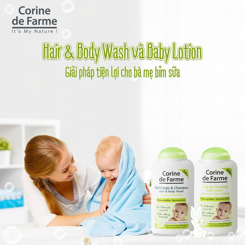 Lotion làm sạch và dưỡng ẩm da cho bé Baby Lotion - Corine de Farme (250ml)