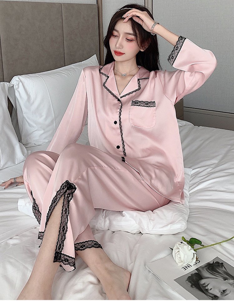 Đồ bộ Pyjama Nữ chất liệu phi bóng rũ mềm mại,cổ điển sang trọng 88231