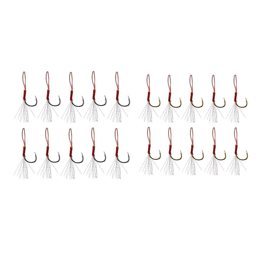 Pack Of 10 Metal Fishing Assist Hooks With Braid Line Jigging Jig Hooks
