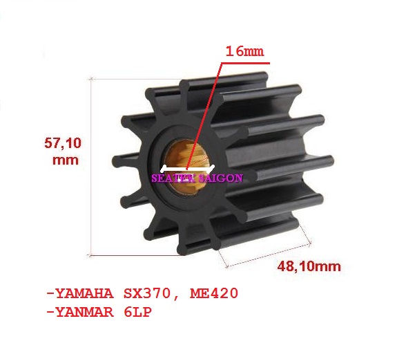 Cánh bơm Hàn Quốc DJ-09-105-1201 làm mát YAMAHA ME370, ME420, SX370, 6TA-12457-00, YANMAR 6LP