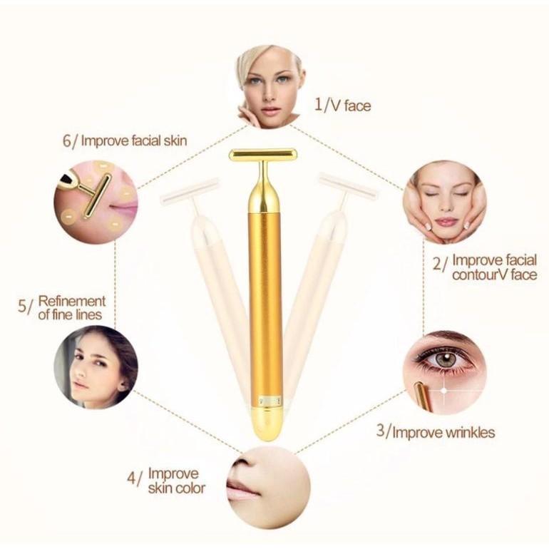 MÁY MASSAGE MẶT BEAUTY BAR 24K - bút massage chữ T loại tốt B08