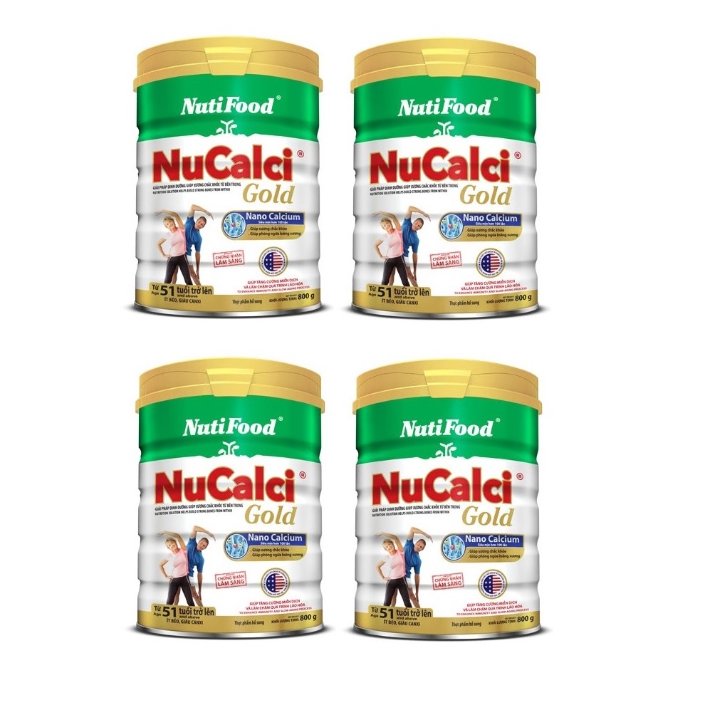 Bộ 4 Lon Sữa Nucalci Gold bổ sung canxi cho người từ 51 tuổi trở lên - 800g