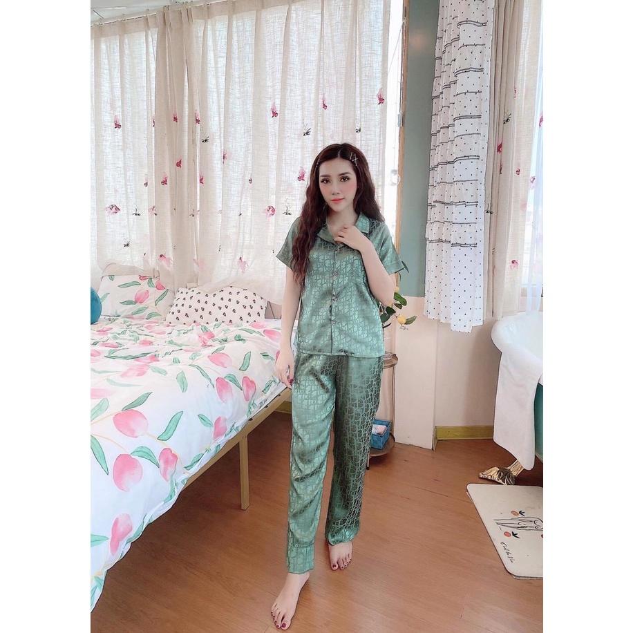 Bộ Pyjama Lụa tay cộc quần dài - Lụa Satin-mẹ bầu mặc sau sinh tiện lợi