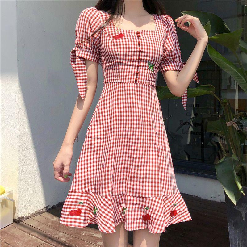 CHENGRUI Trang phục mùa hè 2021 Pháp Vintage ngọt ngào mối tình đầu siêu cổ tích Plattern váy sen phong cách phương Tây thắt lưng váy