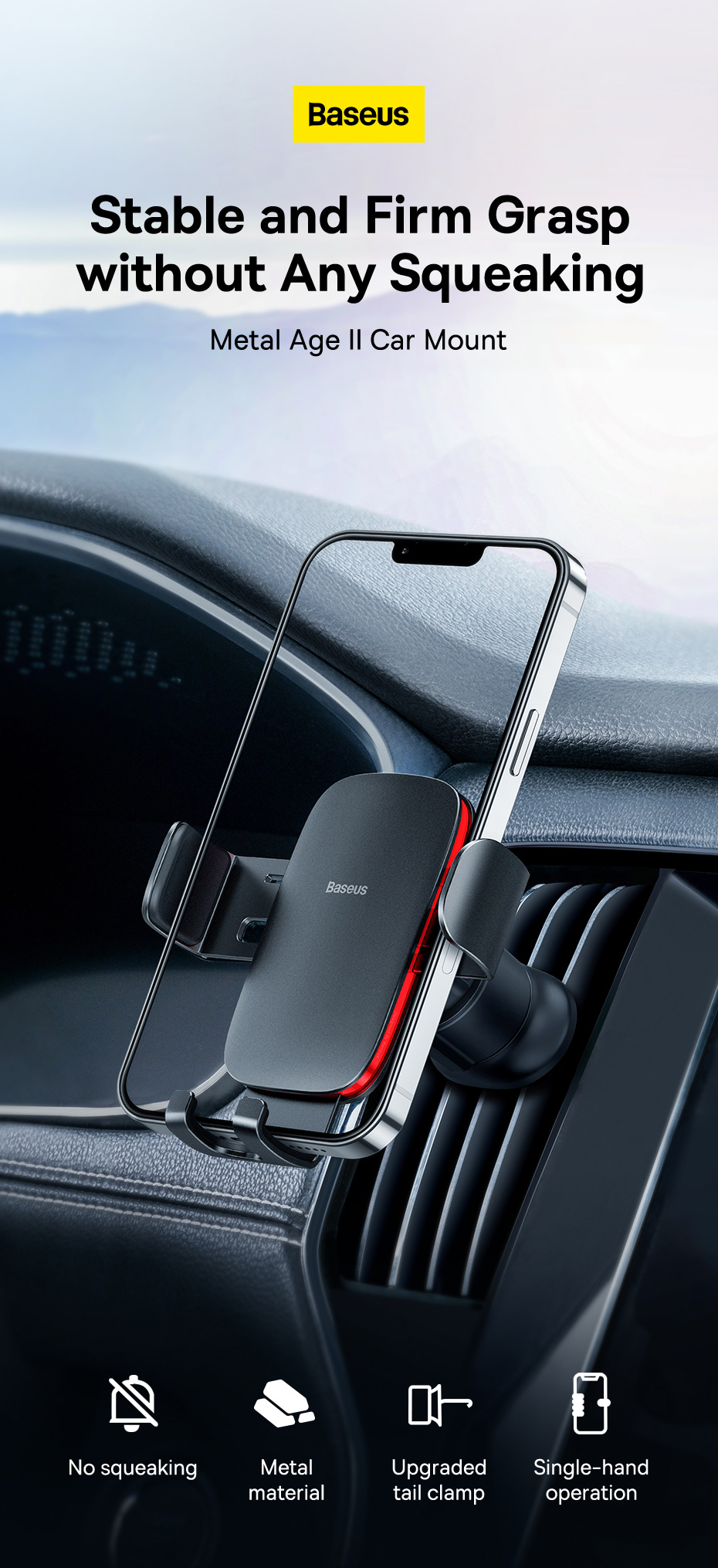 Giá đỡ Baseus Metal Age Ⅱ Gravity Car Mount SUJS000001 điện thoại khóa tự động dùng cho xe hơi- Hàng chính hãng