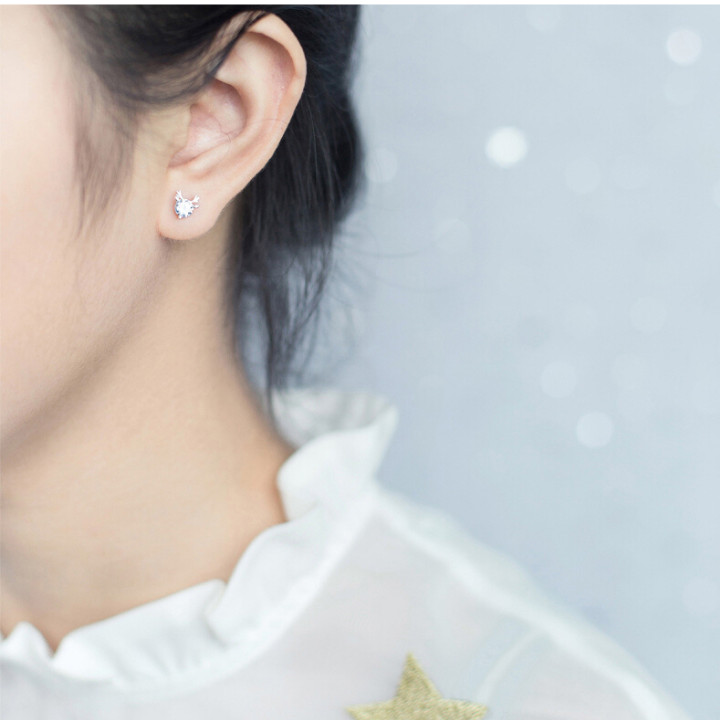 Khuyên tai bạc xinh - Bông tai Bạc Nữ 925 hình sừng nai đính đá xinh