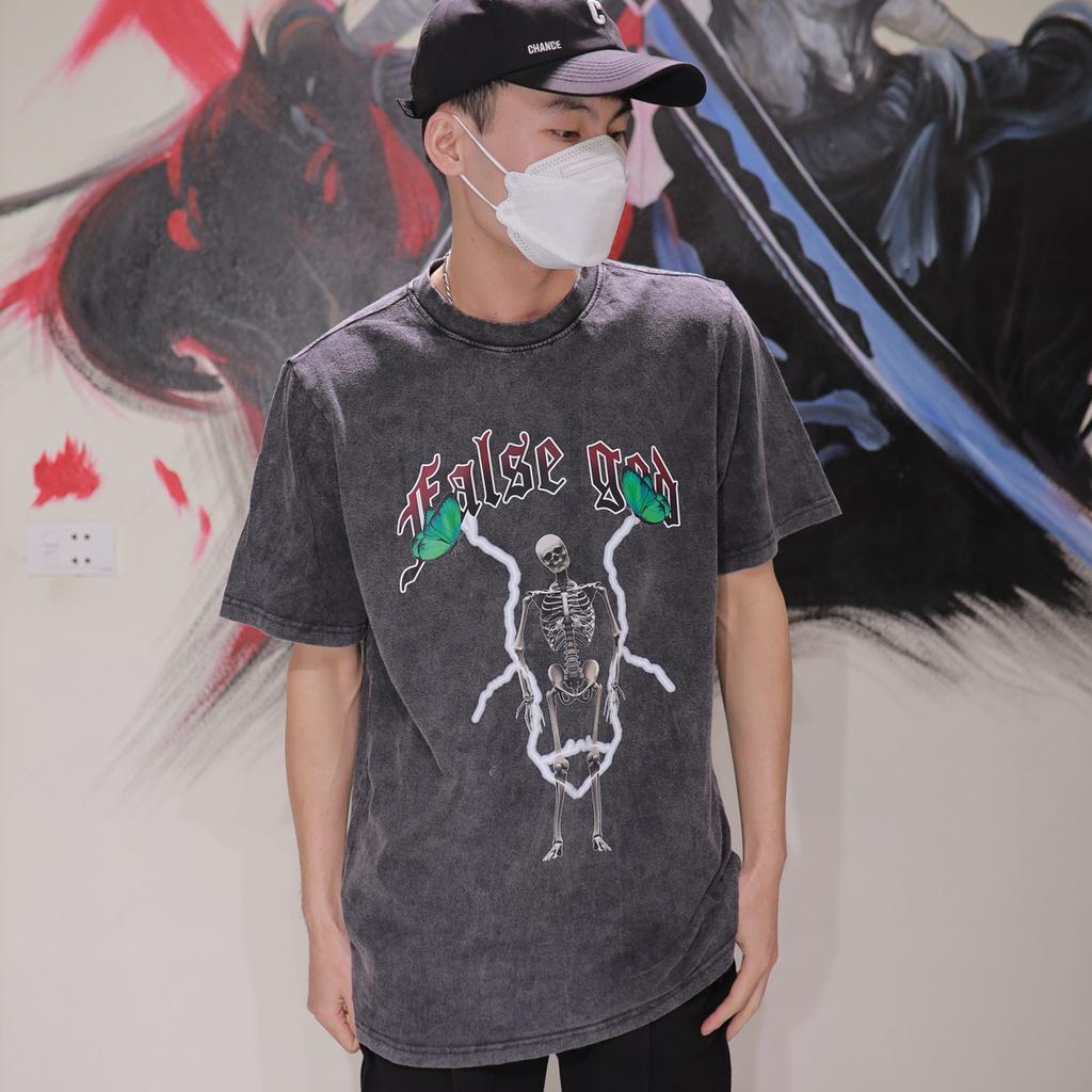 Áo thun loang đen FALSE GOD nam nữ tay lỡ chất liệu cotton 100% phối dáng unisex
