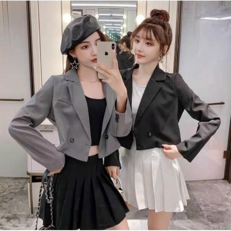 Áo khoác vest lửng croptop tay phối nút - S5U
