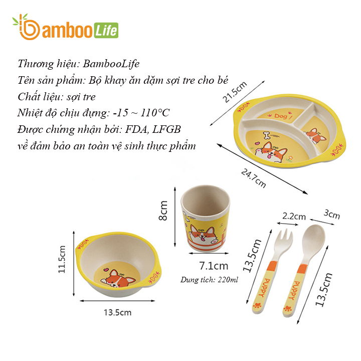 Bộ khay ăn dặm cho bé từ sợi tre thiên nhiên Bamboo Life BL008 hàng chính hãng Dụng cụ ăn dặm cho bé Bộ chén bát ăn dặm cho bé Đồ dùng ăn dặm cho bé