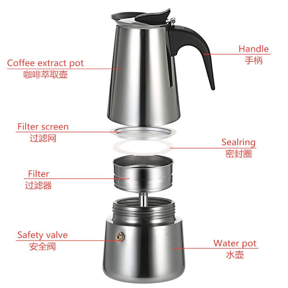 COMBO BÌNH PHA CAFE INOX 200ml moka pot express 4 tách cafe kèm bếp điện đa năng