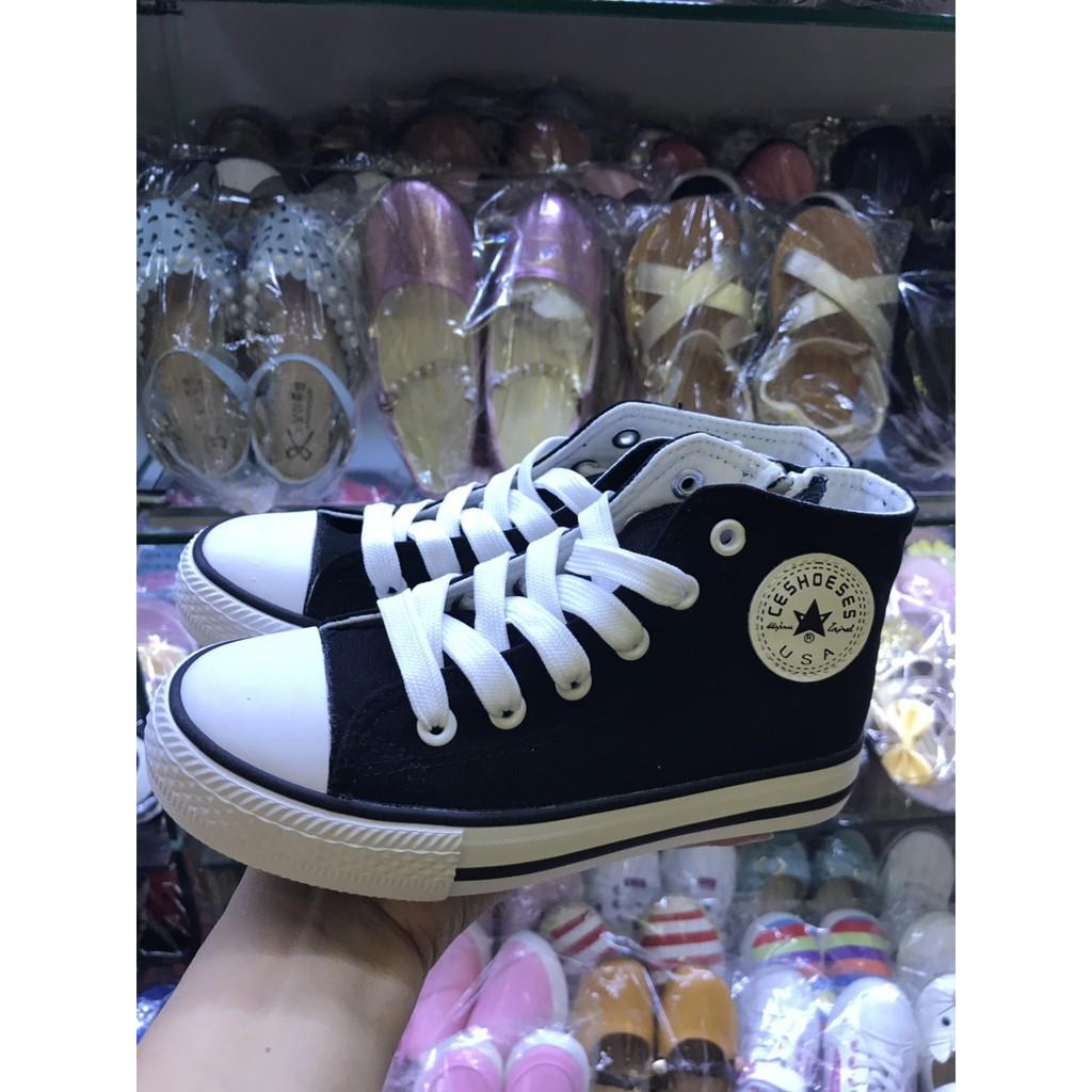 GIÀY THỂ THAO DÁNG CONVERSE CHO BÉ TRAI VÀ BÉ GÁI T11 ĐEN Kèm ảnh thực tế