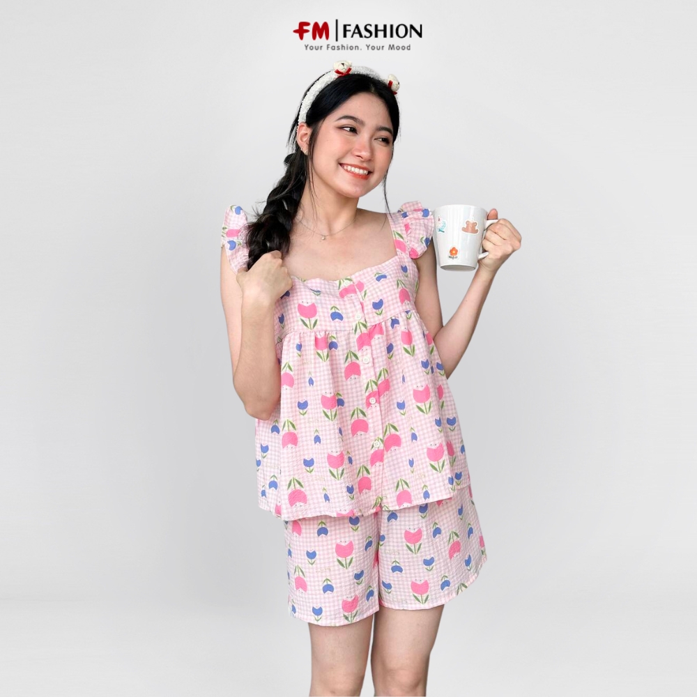 Đồ bộ sát cánh tiên nữ Fm Style họa tiết dễ thương mặc ở nhà thoải mái mát mẻ thích hợp cho mùa hè 23030468